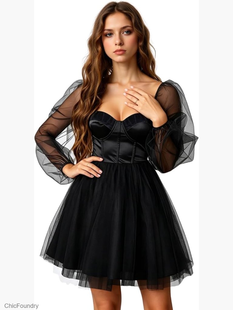 Sweetheart Puffy Sleeve A-Line Dress Built In Bra Prom Ball Gown